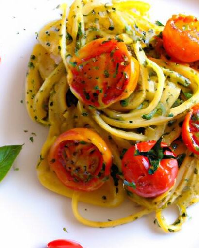 Vibrant Pesto Pasta with Juicy Cherry Tomatoes Delight