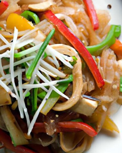 Savory Rice Noodles Tossed with Soy Sauce and Fresh Veggies