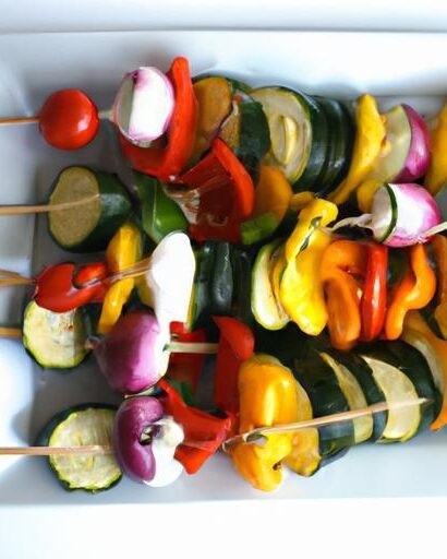 Colorful Veggie Skewers Paired with Creamy Tahini Dip