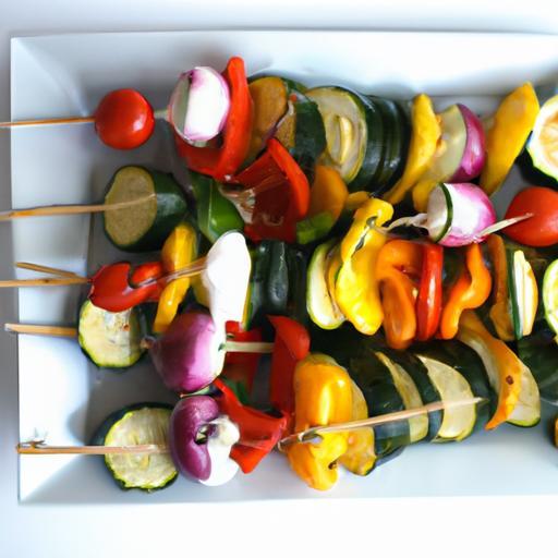 Colorful Veggie Skewers Paired with Creamy Tahini Dip