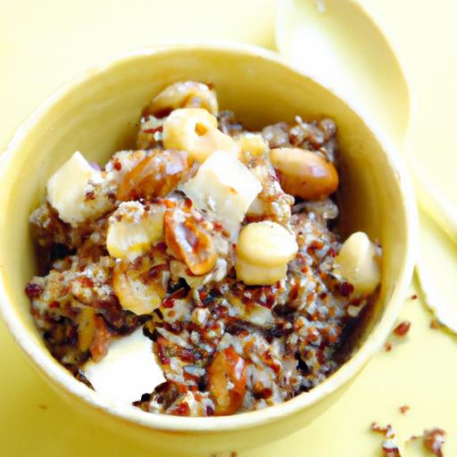 Cozy Mornings: Warm Quinoa Bowl with Crunchy nuts Delight