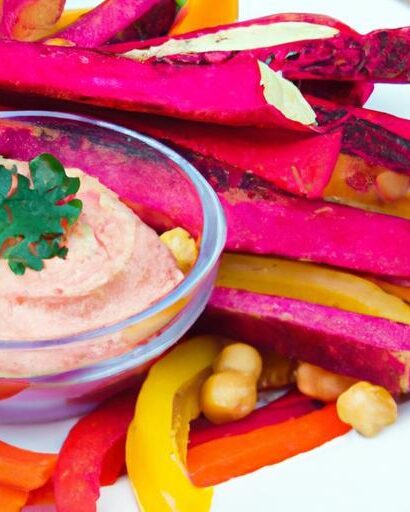 Beet Hummus Delight: Colorful Veggie Sticks Snack