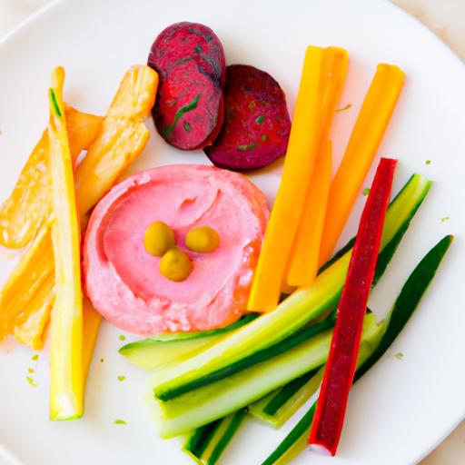 Beet Hummus Delight: Colorful Veggie Sticks Snack