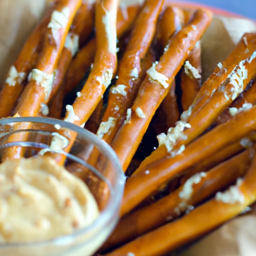 Crunchy Pretzel Sticks​ Paired with Creamy Cheese ​Dip Delight