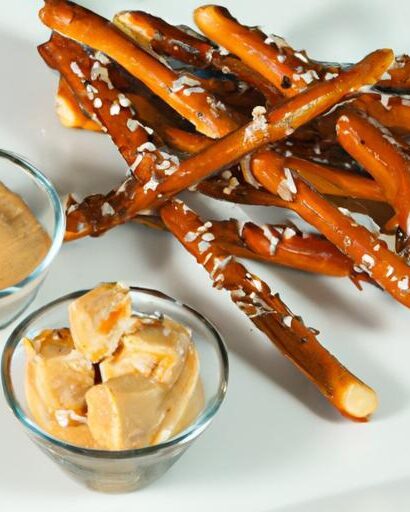 Crunchy Pretzel Sticks Paired with Creamy Cheese Dip Delight