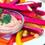 Beet Hummus Delight: Colorful Veggie Sticks Snack
