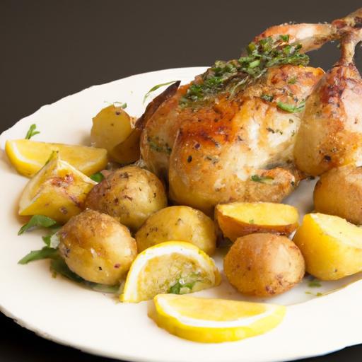 Zesty Lemon Herb Roasted Chicken with Golden Potatoes Delight